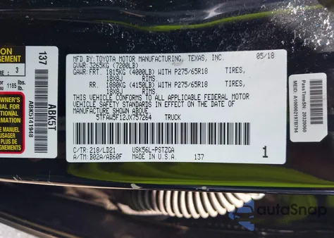 2018 Toyota Tundra Crewmax 1794/Platinum z USA, uszkodzony, nr VIN 5TFAW5F12JX757264